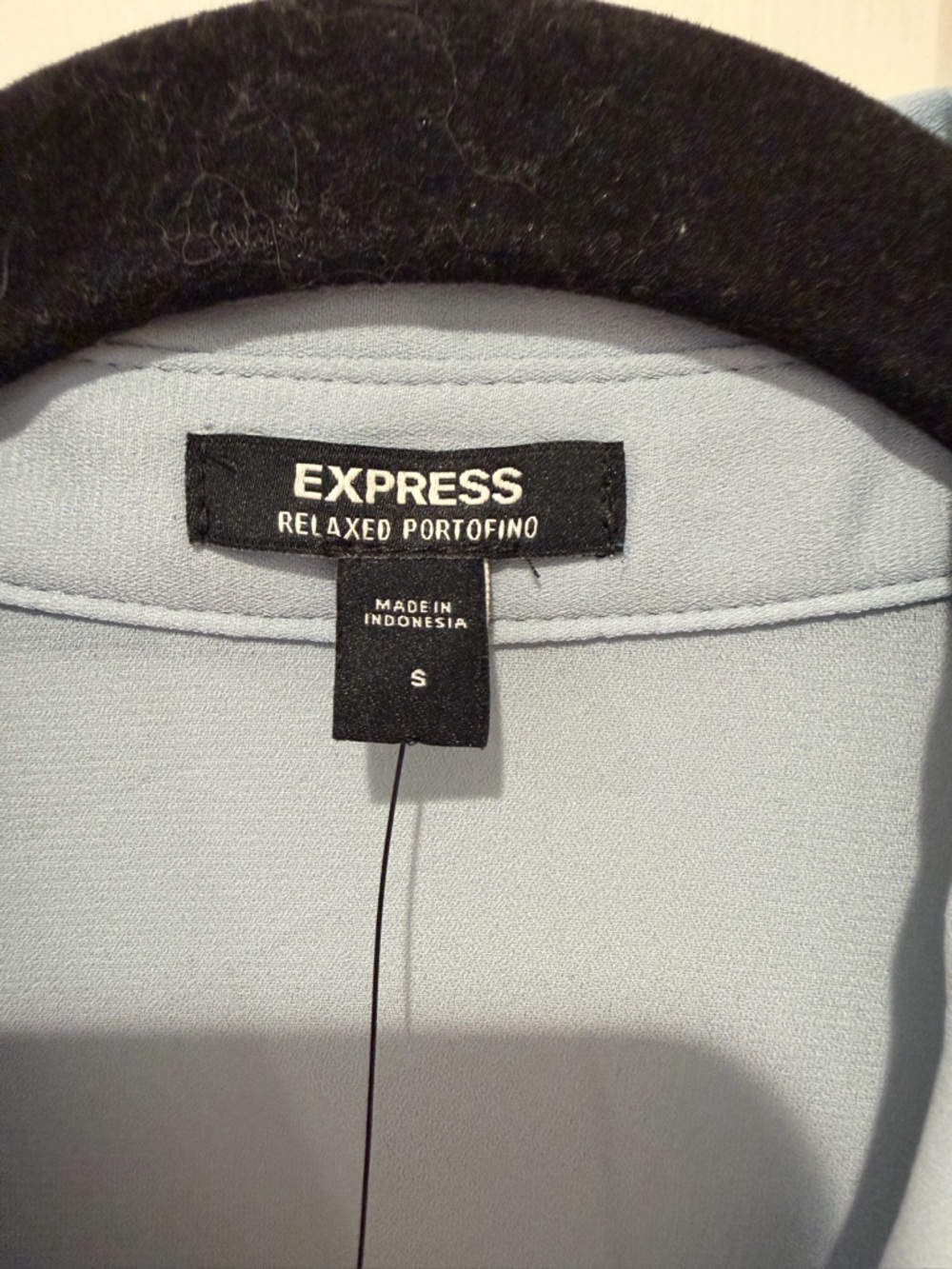 Express Light Blue Ruffle Button-Down Blouse - Picture 3 of 5